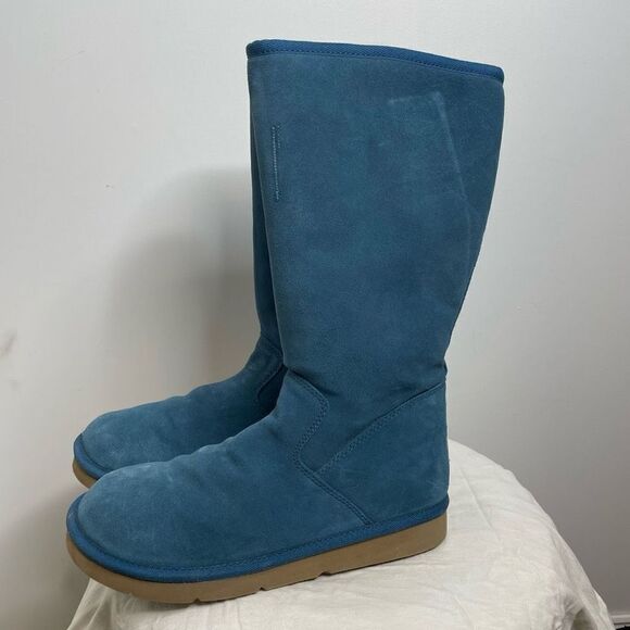 UGG Classic Tall 5235 Leather Sheepskin Winter Boots Sunset Turquoise Blue Zip 8 - Picture 3 of 11